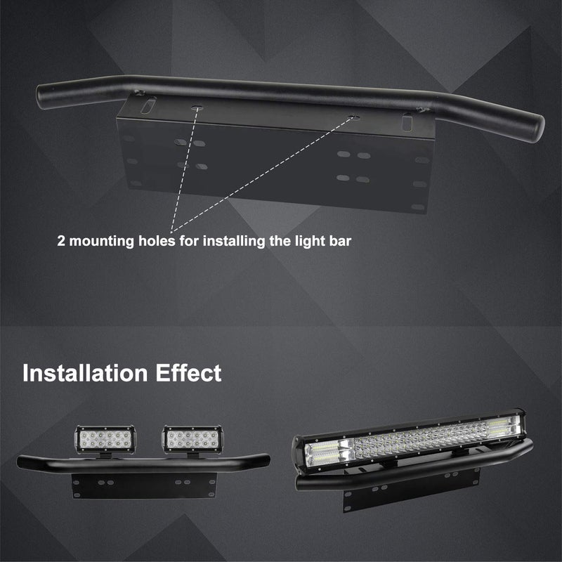 Jtron Car Universal Front Bumper License Plate Frame Mount Bracket Holder License Plate Bumper Frame for Off Road Jeep LED Work Light Bar Mounting Bracket with Front Bull Bar (Black) - Image 4